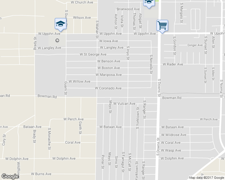 map of restaurants, bars, coffee shops, grocery stores, and more near 1145 West Coronado Avenue in Ridgecrest