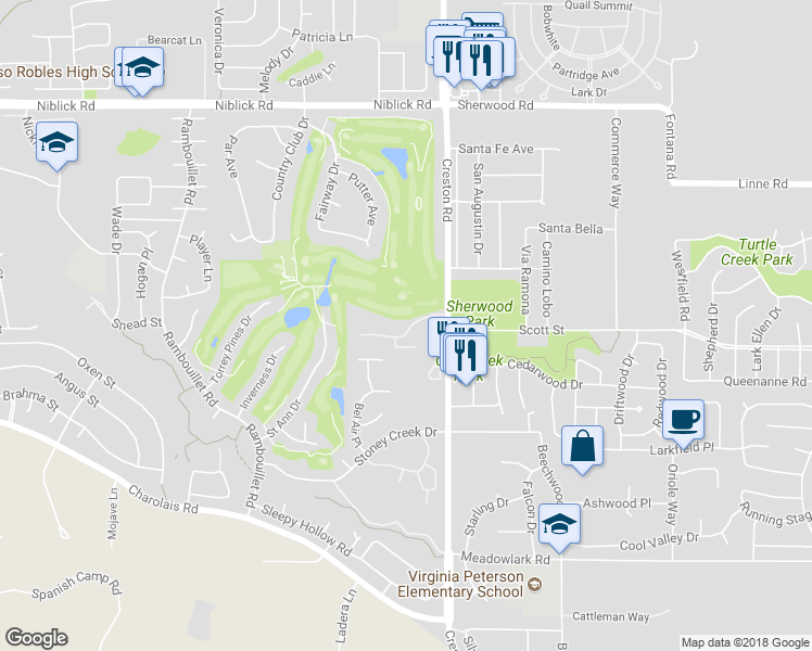map of restaurants, bars, coffee shops, grocery stores, and more near 10 Flag Way in Paso Robles