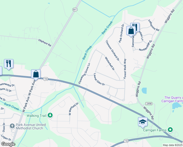 map of restaurants, bars, coffee shops, grocery stores, and more near 123 Sugar Thyme Lane in Mooresville