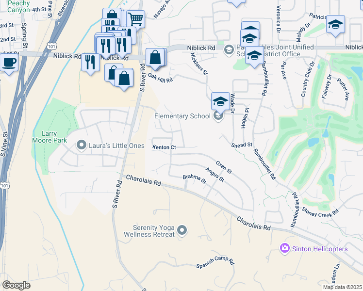 map of restaurants, bars, coffee shops, grocery stores, and more near 1751 Miller Court in Paso Robles