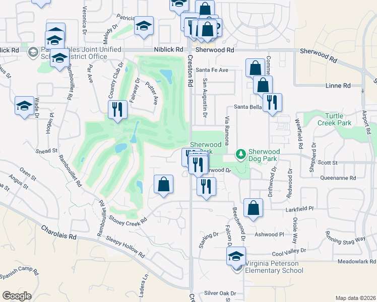 map of restaurants, bars, coffee shops, grocery stores, and more near in Paso Robles