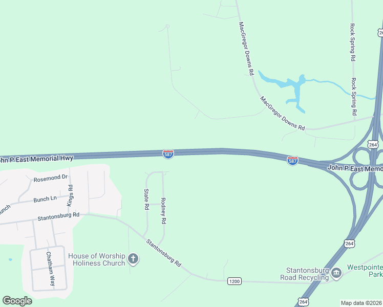 map of restaurants, bars, coffee shops, grocery stores, and more near John P East Memorial Highway in Greenville