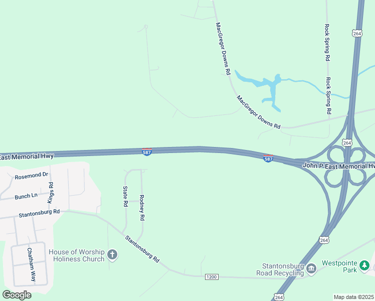 map of restaurants, bars, coffee shops, grocery stores, and more near John P East Memorial Highway in Greenville