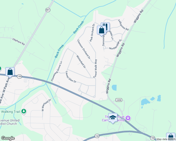 map of restaurants, bars, coffee shops, grocery stores, and more near 118 Winterbell Drive in Mooresville