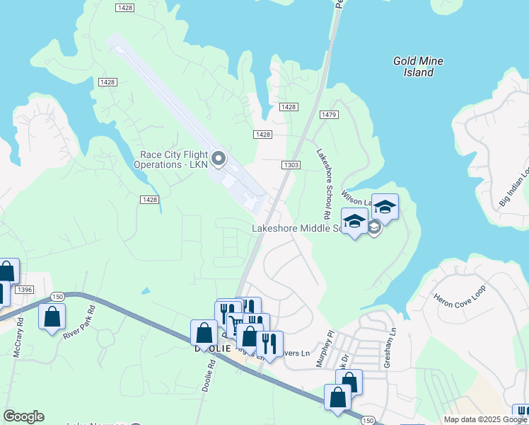 map of restaurants, bars, coffee shops, grocery stores, and more near 2252 Perth Road in Mooresville