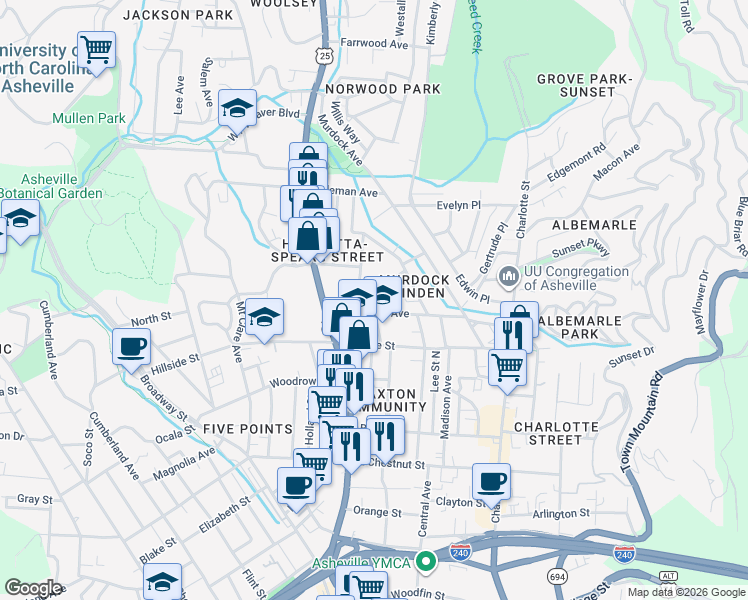 map of restaurants, bars, coffee shops, grocery stores, and more near 40 Annandale Avenue in Asheville
