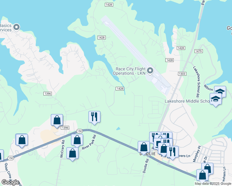 map of restaurants, bars, coffee shops, grocery stores, and more near 549 Normandy Road in Mooresville