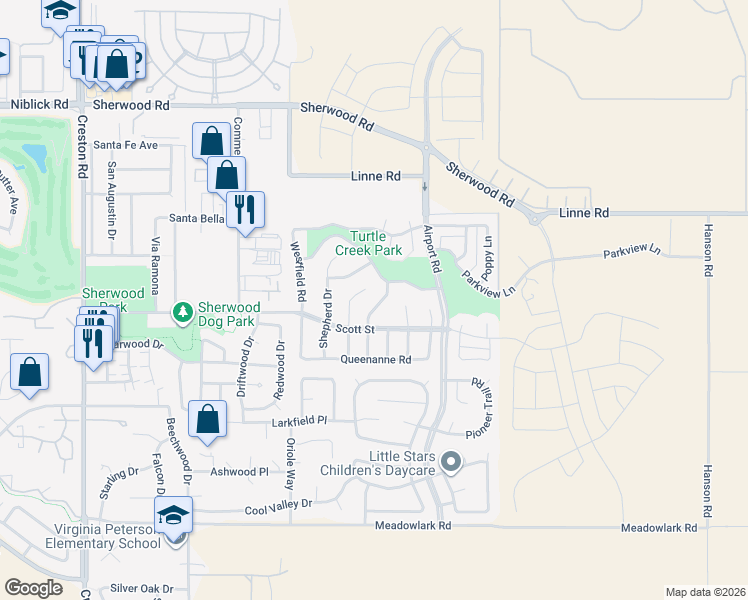 map of restaurants, bars, coffee shops, grocery stores, and more near 1719 Lark Ellen Drive in Paso Robles