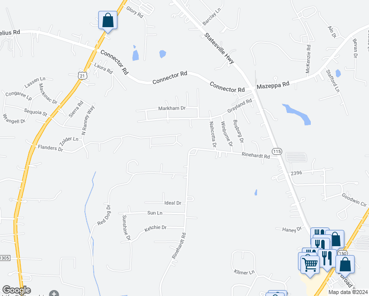 map of restaurants, bars, coffee shops, grocery stores, and more near 106 Fleishhacker Place in Mooresville