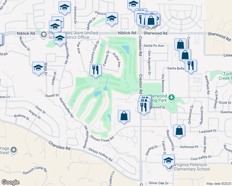 map of restaurants, bars, coffee shops, grocery stores, and more near 128 Flag Way in Paso Robles