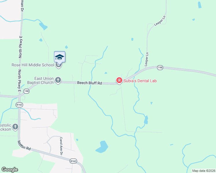 map of restaurants, bars, coffee shops, grocery stores, and more near 2436 Beech Bluff Road in Jackson