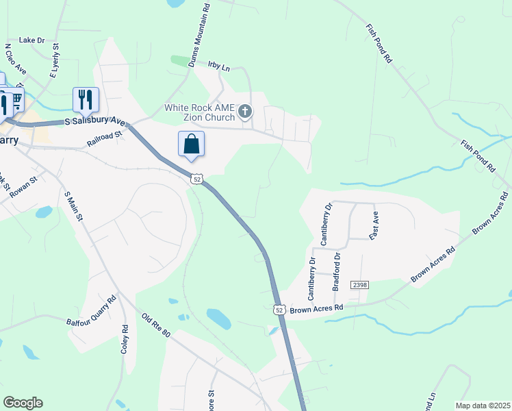 map of restaurants, bars, coffee shops, grocery stores, and more near O C Pine Drive in Rowan County