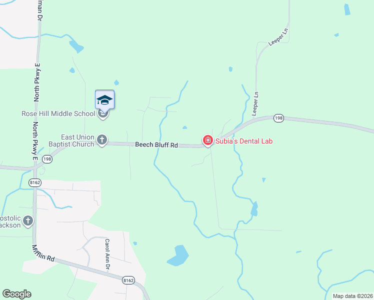 map of restaurants, bars, coffee shops, grocery stores, and more near 2436 Beech Bluff Road in Jackson