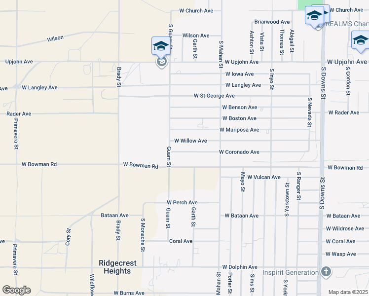 map of restaurants, bars, coffee shops, grocery stores, and more near 1416 West Coronado Avenue in Ridgecrest