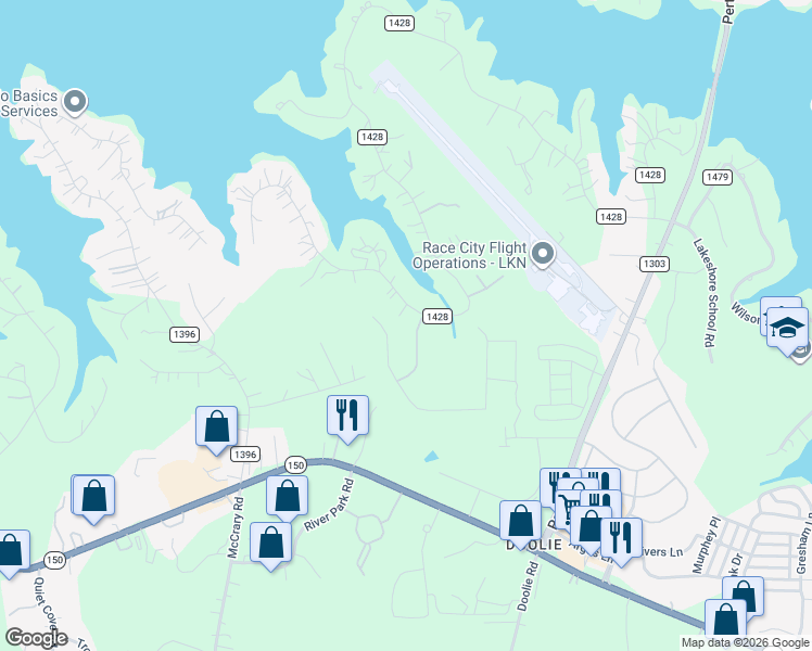 map of restaurants, bars, coffee shops, grocery stores, and more near 557 Normandy Road in Mooresville