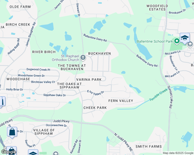 map of restaurants, bars, coffee shops, grocery stores, and more near 740 Varina Lane in Fuquay Varina