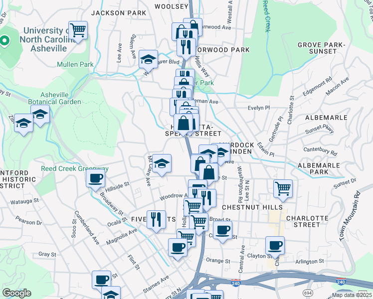 map of restaurants, bars, coffee shops, grocery stores, and more near 300 Merrimon Avenue in Asheville
