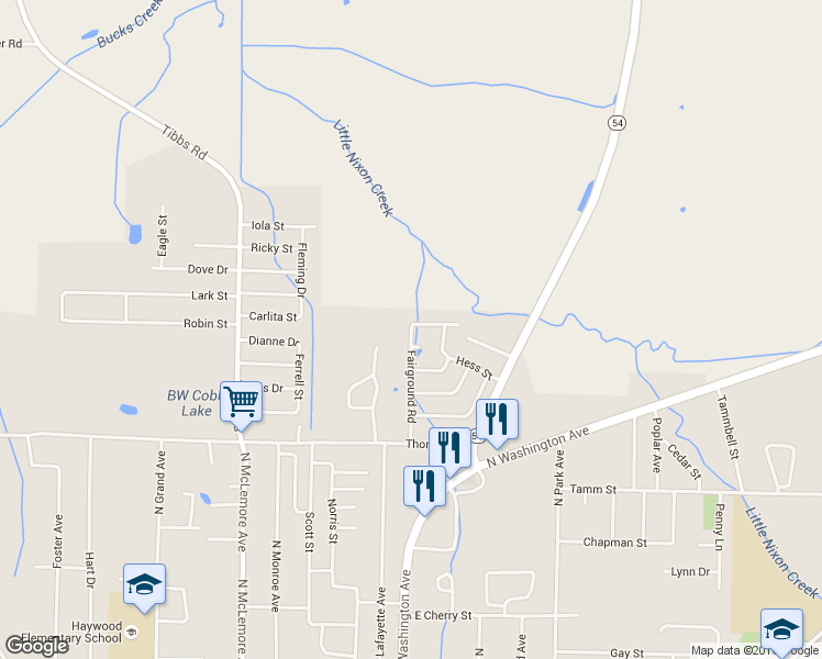 map of restaurants, bars, coffee shops, grocery stores, and more near 1399 Fairground Road in Brownsville