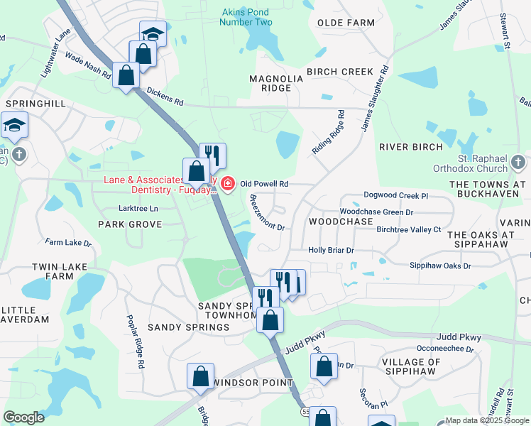 map of restaurants, bars, coffee shops, grocery stores, and more near 1922 Dunfield Drive in Fuquay Varina