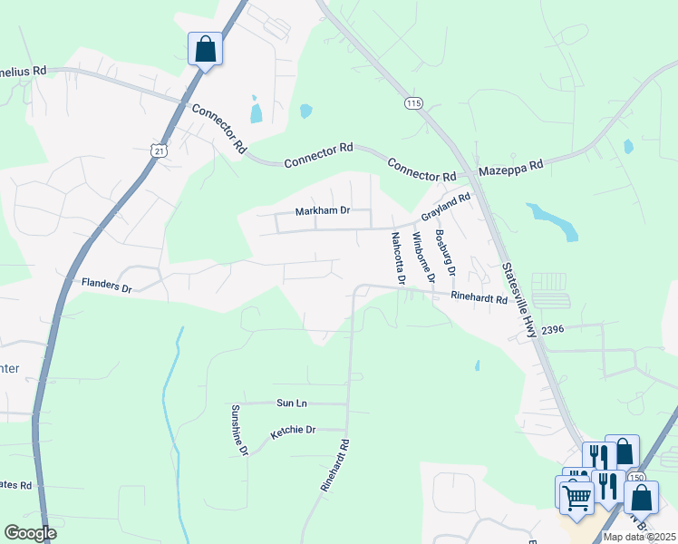 map of restaurants, bars, coffee shops, grocery stores, and more near 103 Fleishhacker Place in Mooresville