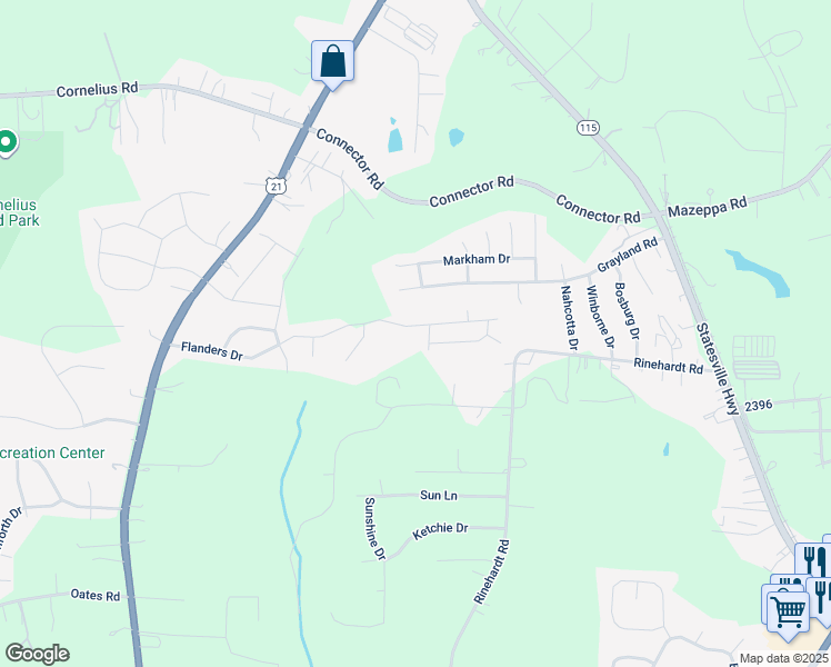map of restaurants, bars, coffee shops, grocery stores, and more near 248 Flanders Drive in Mooresville