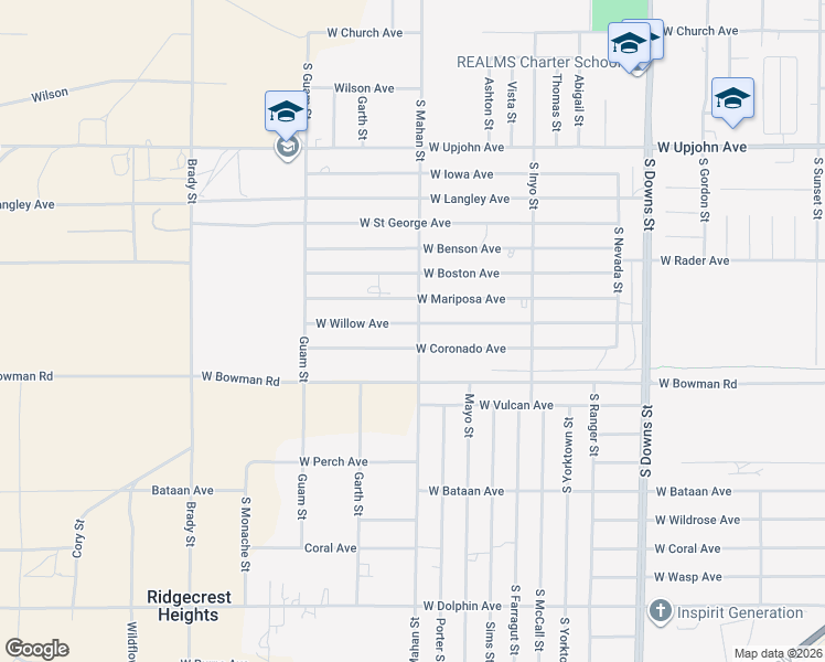 map of restaurants, bars, coffee shops, grocery stores, and more near 1141 South McCall Street in Ridgecrest