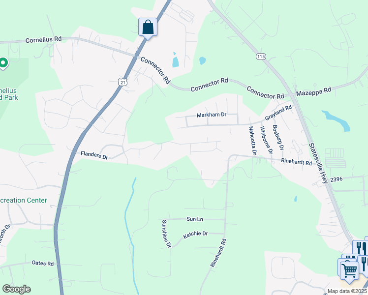 map of restaurants, bars, coffee shops, grocery stores, and more near 248 Flanders Drive in Mooresville