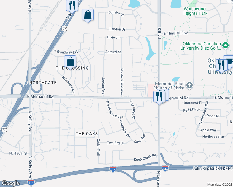 map of restaurants, bars, coffee shops, grocery stores, and more near 4617 Rhode Island Avenue in Edmond