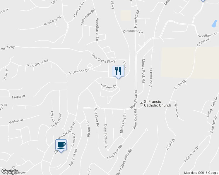 map of restaurants, bars, coffee shops, grocery stores, and more near 134 Hillview Drive in Fairfield Bay
