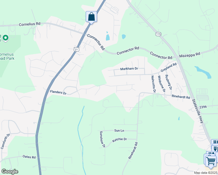 map of restaurants, bars, coffee shops, grocery stores, and more near 240 Flanders Drive in Mooresville