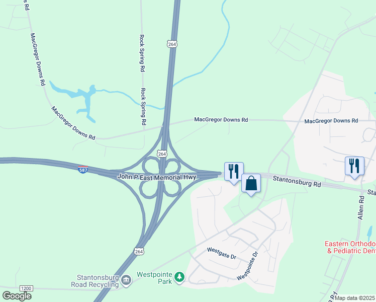 map of restaurants, bars, coffee shops, grocery stores, and more near 3417 Bertha Lane in Greenville