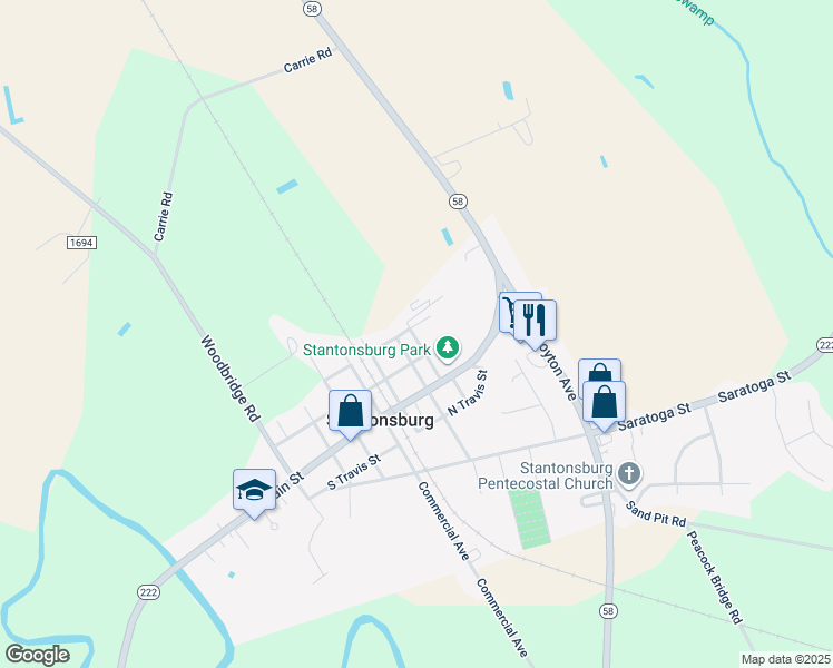 map of restaurants, bars, coffee shops, grocery stores, and more near 304 North Whitley Street in Stantonsburg