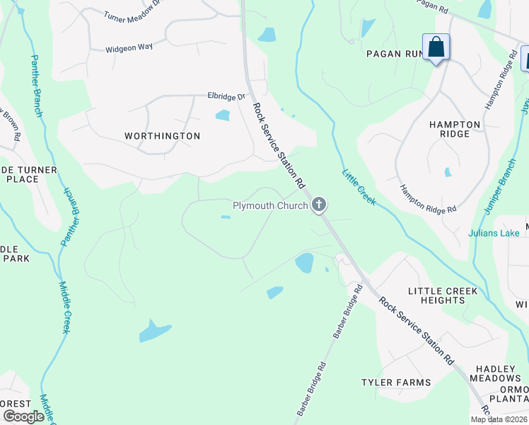map of restaurants, bars, coffee shops, grocery stores, and more near 5910-6100 Rock Service Station Road in Raleigh