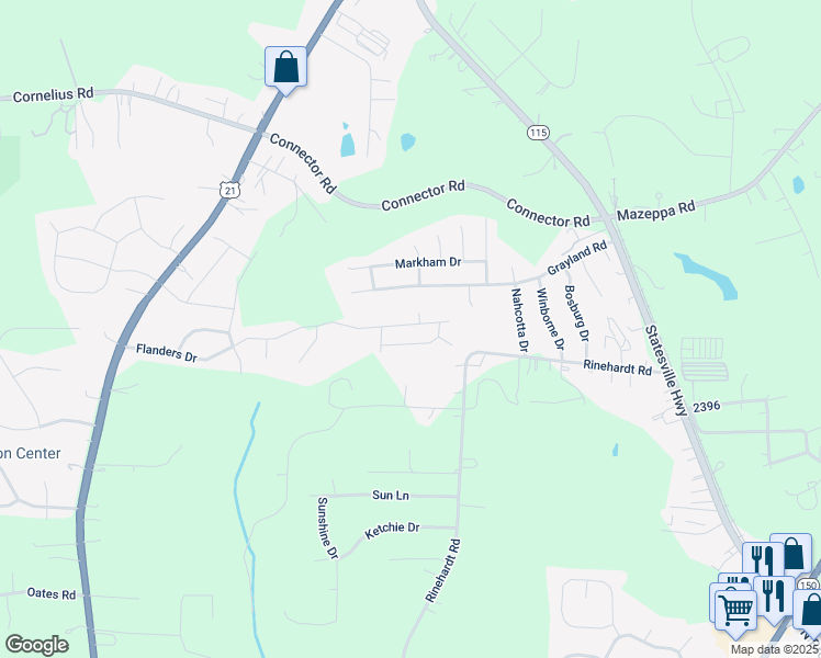 map of restaurants, bars, coffee shops, grocery stores, and more near 284 Flanders Drive in Mooresville
