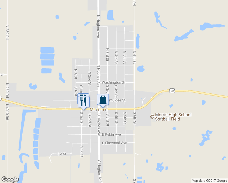 map of restaurants, bars, coffee shops, grocery stores, and more near 108 South 4th Street in Morris