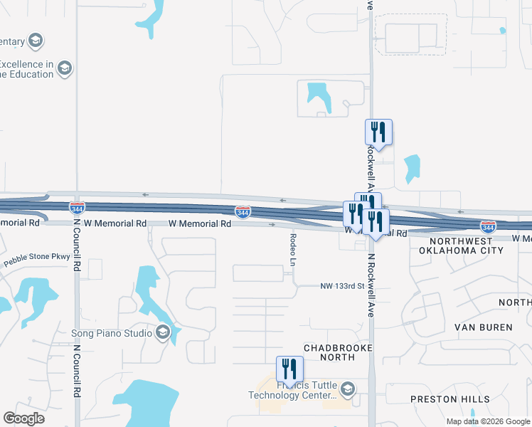 map of restaurants, bars, coffee shops, grocery stores, and more near John Kilpatrick Turnpike in Oklahoma City