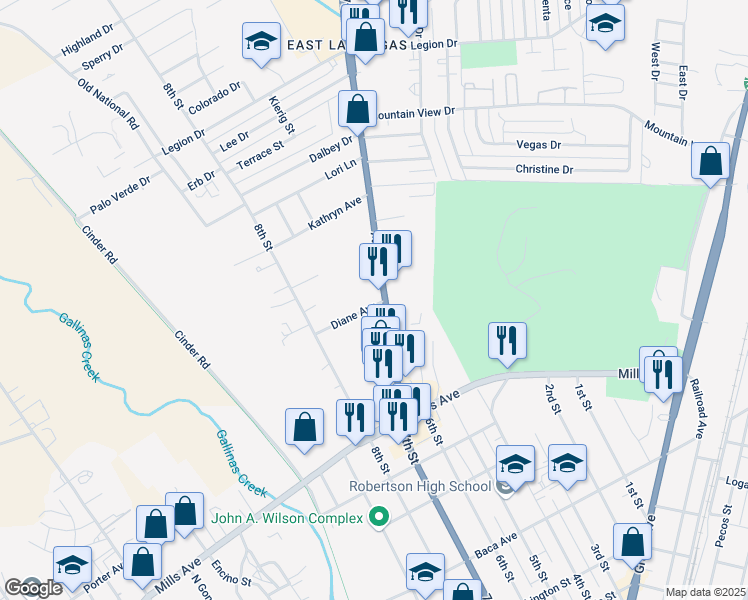 map of restaurants, bars, coffee shops, grocery stores, and more near 1804 7th Street in Las Vegas
