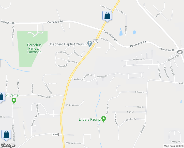 map of restaurants, bars, coffee shops, grocery stores, and more near 129 Zolder Lane in Mooresville