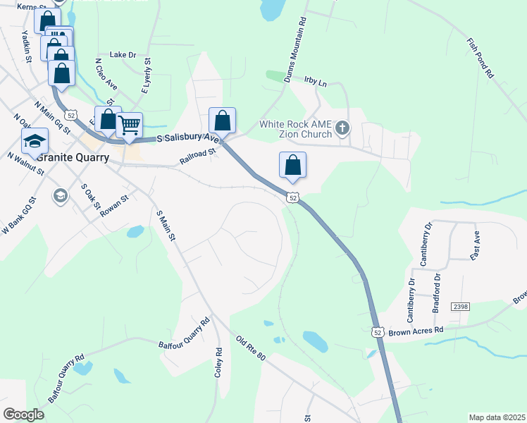 map of restaurants, bars, coffee shops, grocery stores, and more near 1230 Stonewyck Drive in Granite Quarry