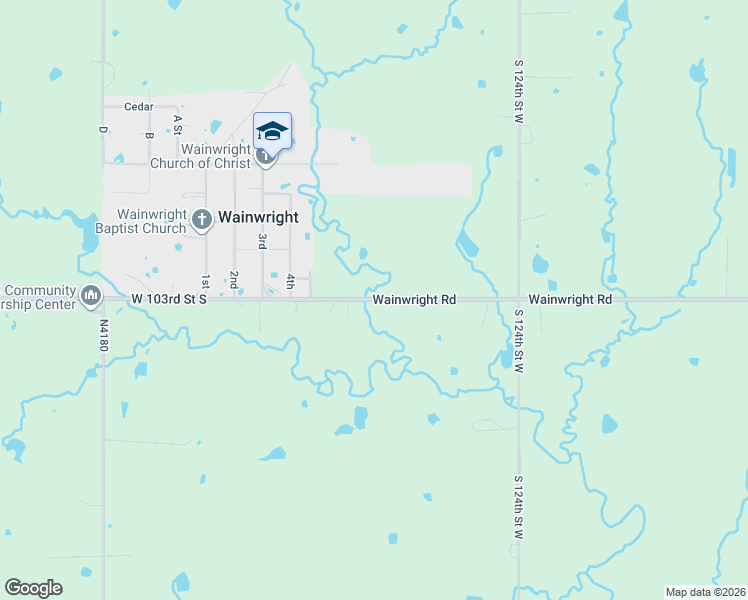 map of restaurants, bars, coffee shops, grocery stores, and more near West 103rd Street South in Oktaha