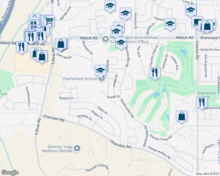 map of restaurants, bars, coffee shops, grocery stores, and more near 1732 Wade Drive in Paso Robles