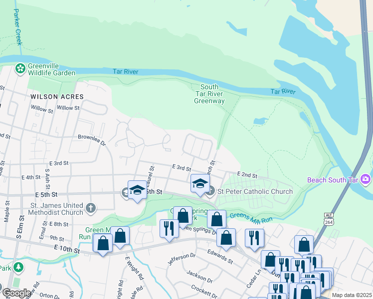 map of restaurants, bars, coffee shops, grocery stores, and more near 2818 Cypress View Dr in Greenville
