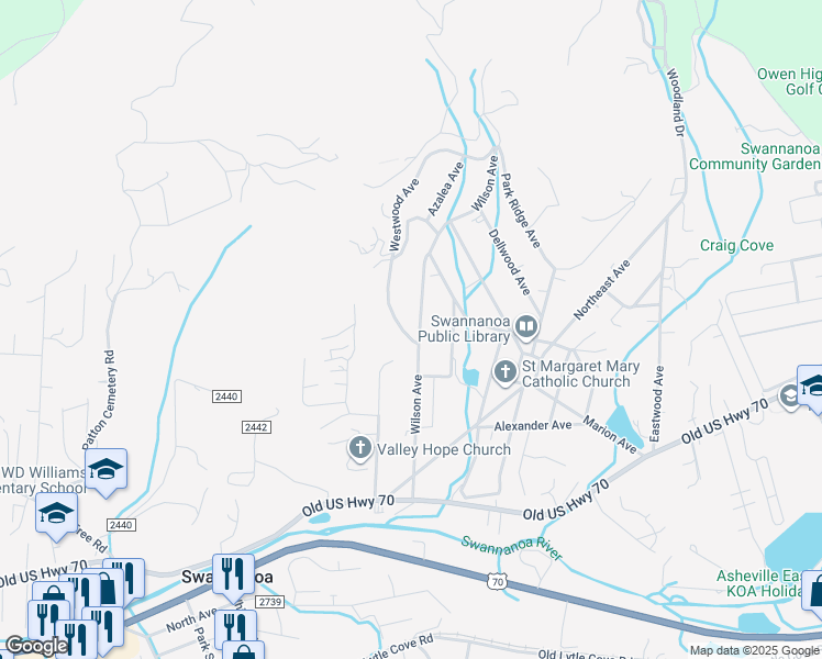 map of restaurants, bars, coffee shops, grocery stores, and more near 313 Wilson Avenue in Swannanoa
