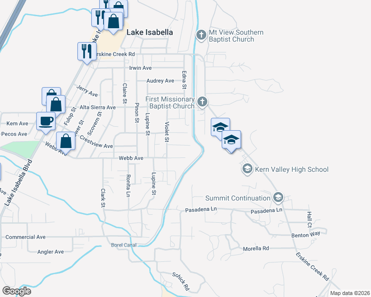 map of restaurants, bars, coffee shops, grocery stores, and more near 2928 Dunlap Road in Lake Isabella