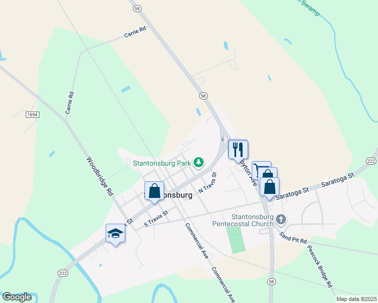 map of restaurants, bars, coffee shops, grocery stores, and more near 304 North Whitley Street in Stantonsburg