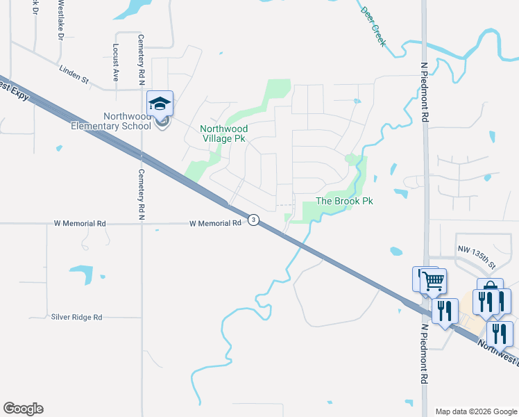 map of restaurants, bars, coffee shops, grocery stores, and more near 13713 The Brook Boulevard in Yukon