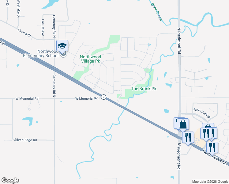 map of restaurants, bars, coffee shops, grocery stores, and more near 13713 The Brook Boulevard in Yukon