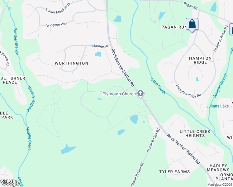 map of restaurants, bars, coffee shops, grocery stores, and more near 5910-6100 Rock Service Station Road in Raleigh