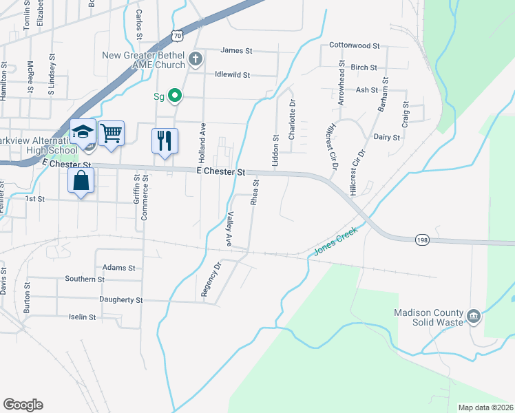 map of restaurants, bars, coffee shops, grocery stores, and more near 116 Rhea Street in Jackson
