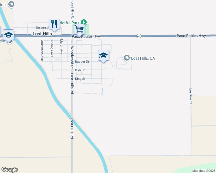 map of restaurants, bars, coffee shops, grocery stores, and more near 14887 Lamberson Avenue in Lost Hills